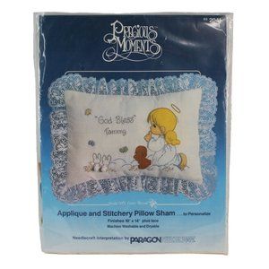 Precious Moments Pillow Sham Kit Applique Stitchery God Bless Angel 10 x 14 Lace